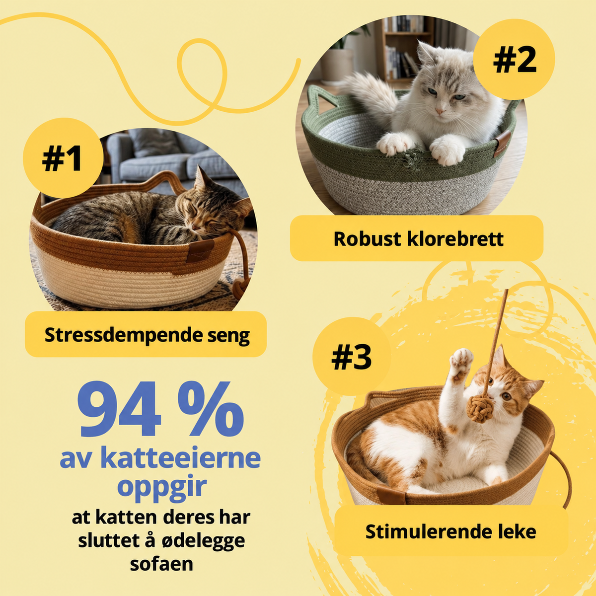 Kloreredet – Flettet katteseng med innebygd klorebrett